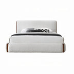Fedro King Bed, Low Profile, White Boucle Upholstery, Walnut Brown