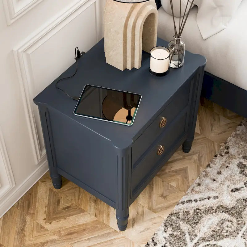 Arlena Modern Solid Wood Nightstand with USB Ports