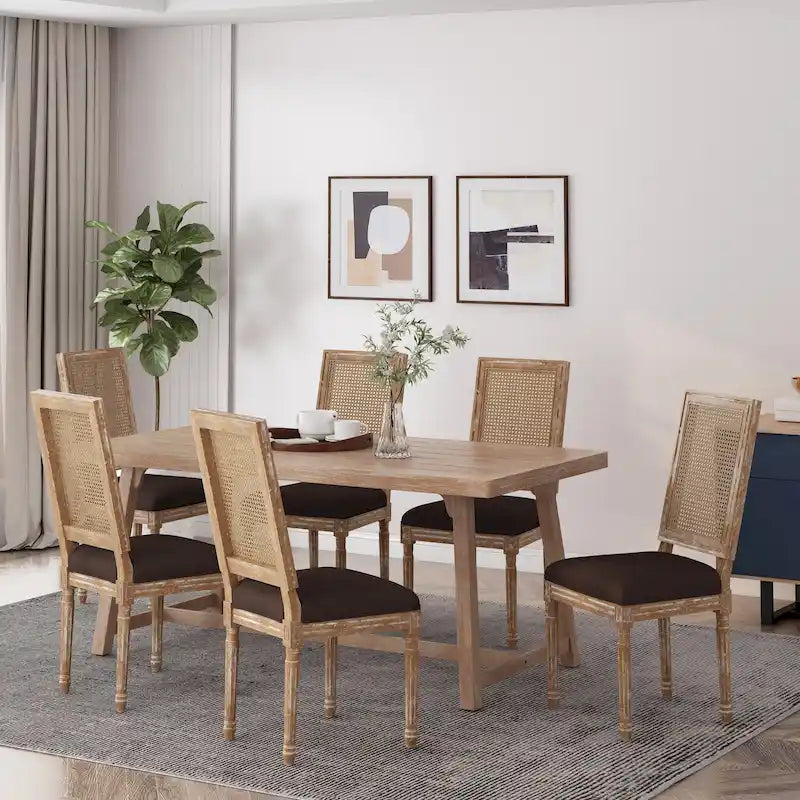 Regina French Country Wood and Cane Upholstered Dining Chair (Set of 6)