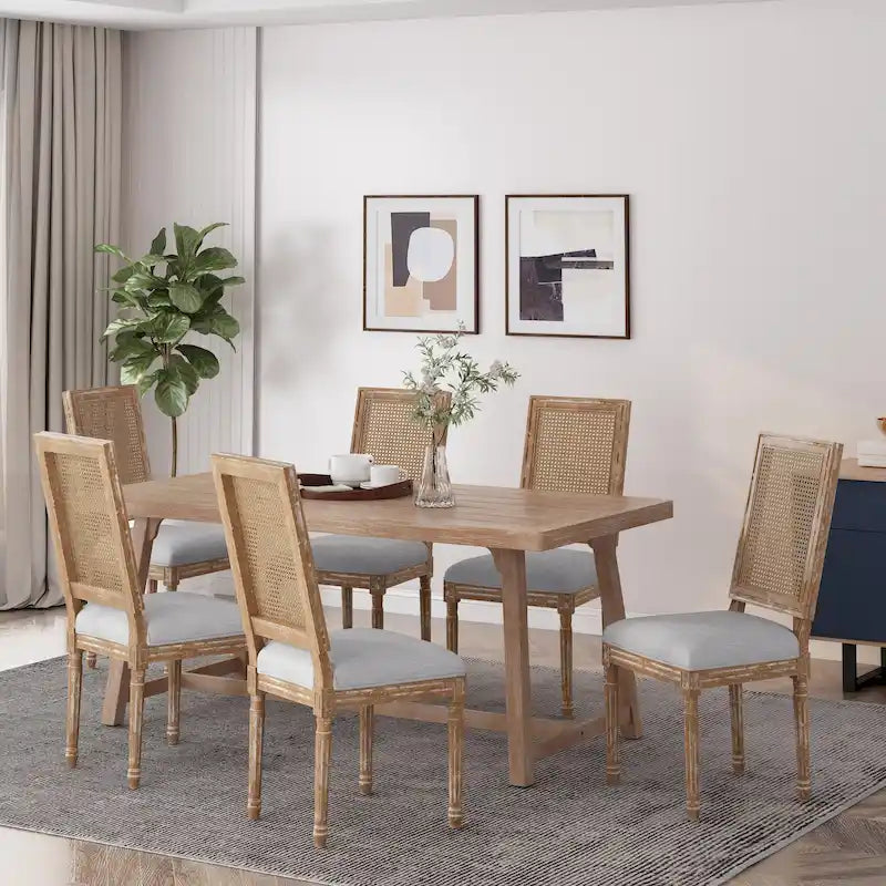 Regina French Country Wood and Cane Upholstered Dining Chair (Set of 6)
