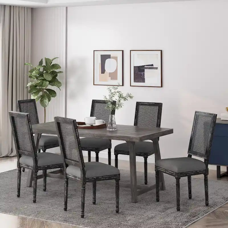 Regina French Country Wood and Cane Upholstered Dining Chair (Set of 6)