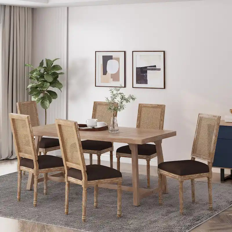 Regina French Country Wood and Cane Upholstered Dining Chair (Set of 6) by 