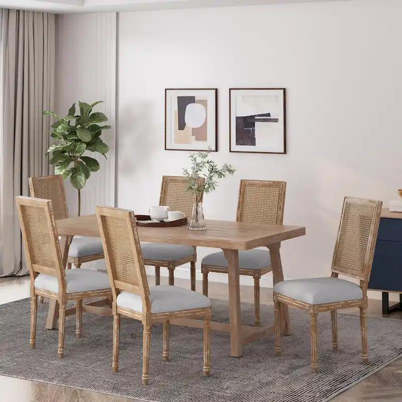 Regina French Country Wood and Cane Upholstered Dining Chair (Set of 6)