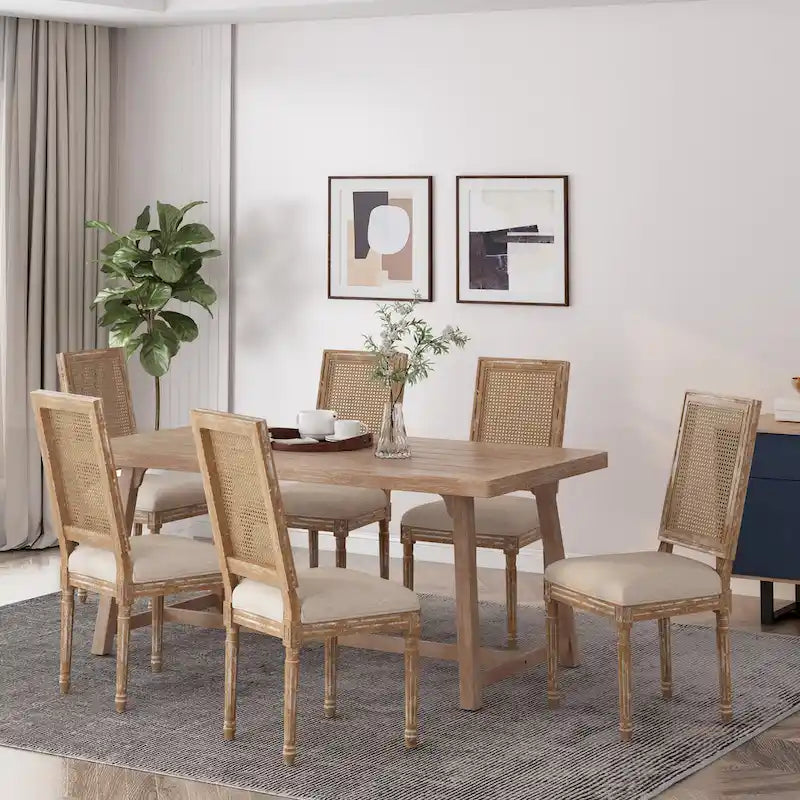 Regina French Country Wood and Cane Upholstered Dining Chair (Set of 6)