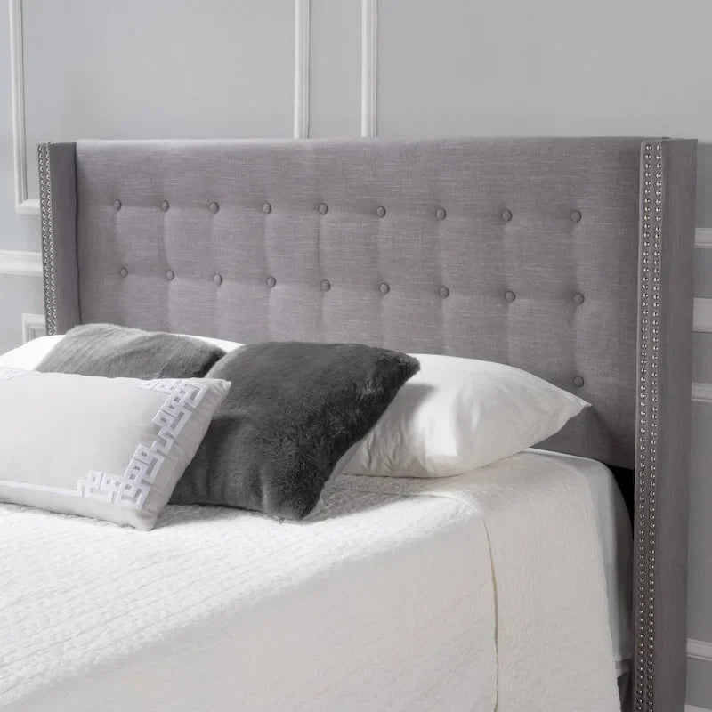 Kendrah Adjustable Full/Queen Wing-back Studded Fabric Headboard by