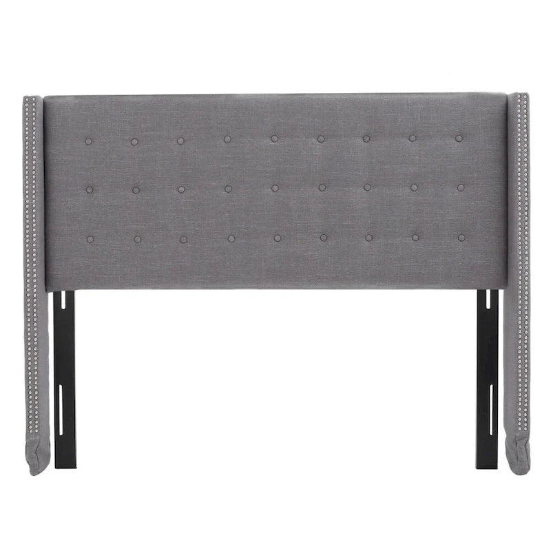 Kendrah Adjustable Full/Queen Wing-back Studded Fabric Headboard by