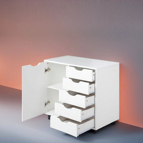 Meuble de rangement à 5 tiroirs en bois avec roulettes - Organisateur d'artisanat et tiroir de maquillage pour placard et chambre à coucher