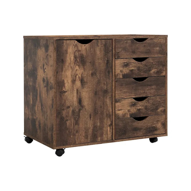 5-Drawer Wood Storage Dresser Cabinet with Wheels - Craft Organizer and Makeup Drawer Unit for Closet and Bedroom