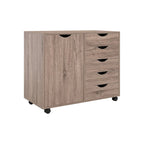 5-Drawer Wood Storage Dresser Cabinet with Wheels - Craft Organizer and Makeup Drawer Unit for Closet and Bedroom