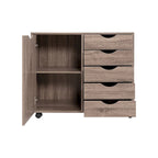 5-Drawer Wood Storage Dresser Cabinet with Wheels - Craft Organizer and Makeup Drawer Unit for Closet and Bedroom