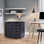 5-Drawer Wood Storage Dresser Cabinet with Wheels - Craft Organizer and Makeup Drawer Unit for Closet and Bedroom