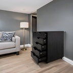 5-Drawer Wood Storage Dresser Cabinet with Wheels - Craft Organizer and Makeup Drawer Unit for Closet and Bedroom