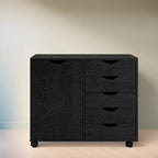 5-Drawer Wood Storage Dresser Cabinet with Wheels - Craft Organizer and Makeup Drawer Unit for Closet and Bedroom