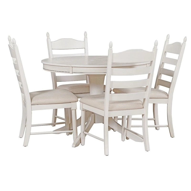 Wooden Round Drop Leaf Extendable Dining Table Set with 4 Upholstered Chairs