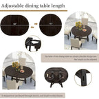 Wooden Round Drop Leaf Extendable Dining Table Set with 4 Upholstered Chairs