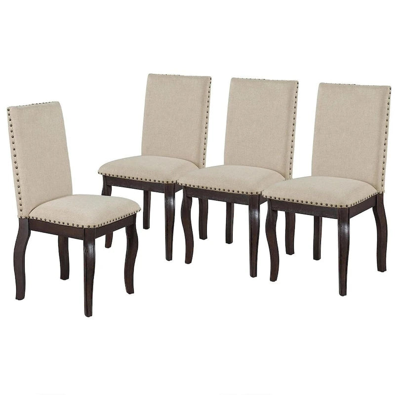 Wooden Round Drop Leaf Extendable Dining Table Set with 4 Upholstered Chairs