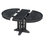 Wooden Round Drop Leaf Extendable Dining Table Set with 4 Upholstered Chairs