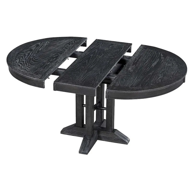 Wooden Round Drop Leaf Extendable Dining Table Set with 4 Upholstered Chairs