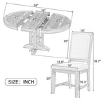 Wooden Round Drop Leaf Extendable Dining Table Set with 4 Upholstered Chairs