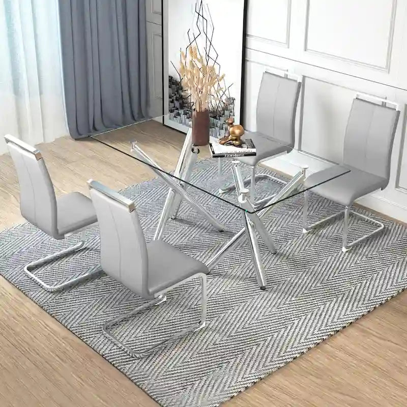 Set of 4 Modern Dining Chairs,High Back Side Chair with C-shaped Tube Chrome Metal Legs