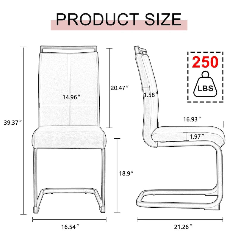 Lot de 4 chaises de salle à manger modernes, chaises d'appoint à dossier haut avec pieds en métal chromé en forme de C