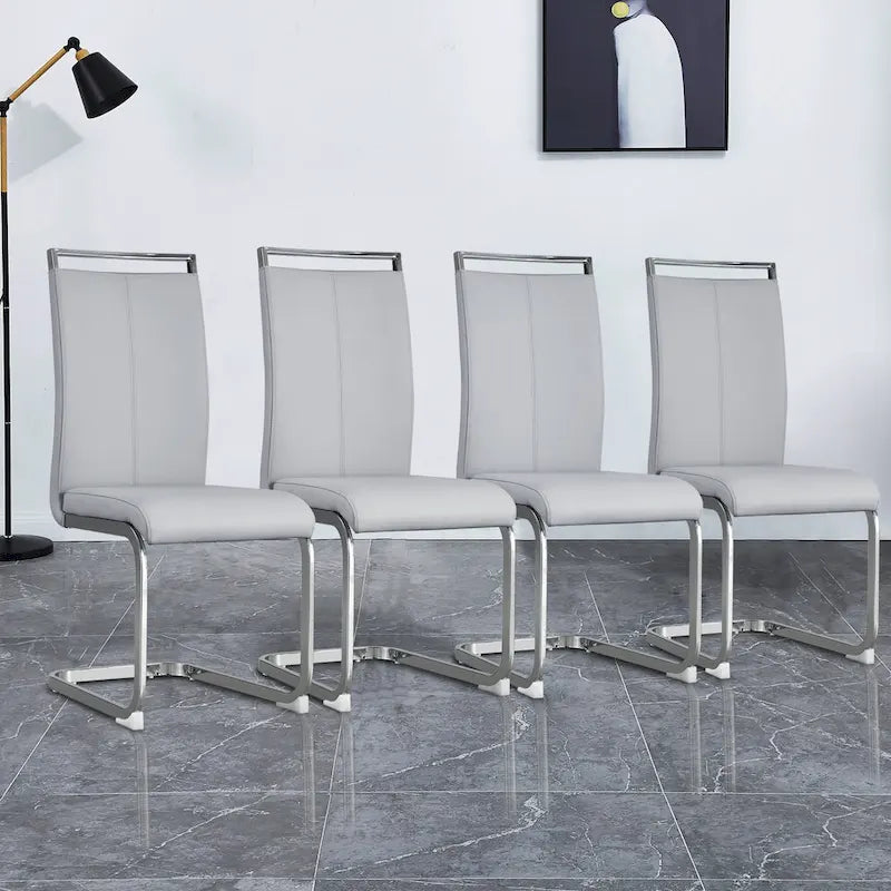 Lot de 4 chaises de salle à manger modernes, chaises d'appoint à dossier haut avec pieds en métal chromé en forme de C