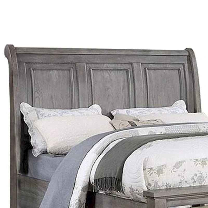 Demi King Size Bed, Sleigh Headboard, 2 Storage Drawers, Oak Gray Wood