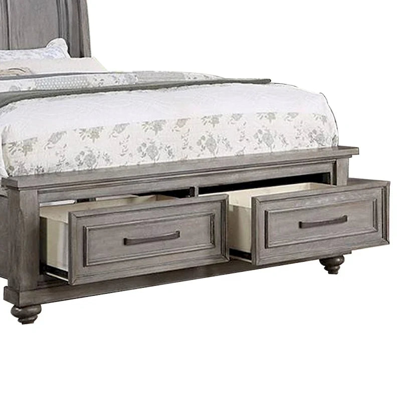 Demi King Size Bed, Sleigh Headboard, 2 Storage Drawers, Oak Gray Wood
