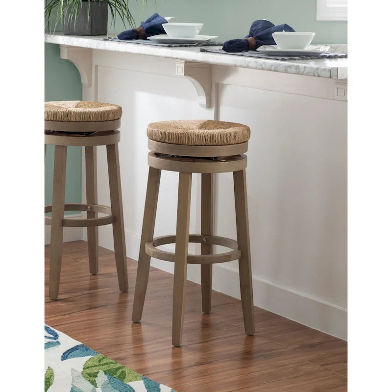 Tabouret de bar pivotant à 360 degrés Maya Backless de 79 cm avec assise en jonc de mer