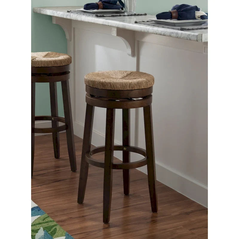 Tabouret de bar pivotant à 360 degrés Maya Backless de 79 cm avec assise en jonc de mer