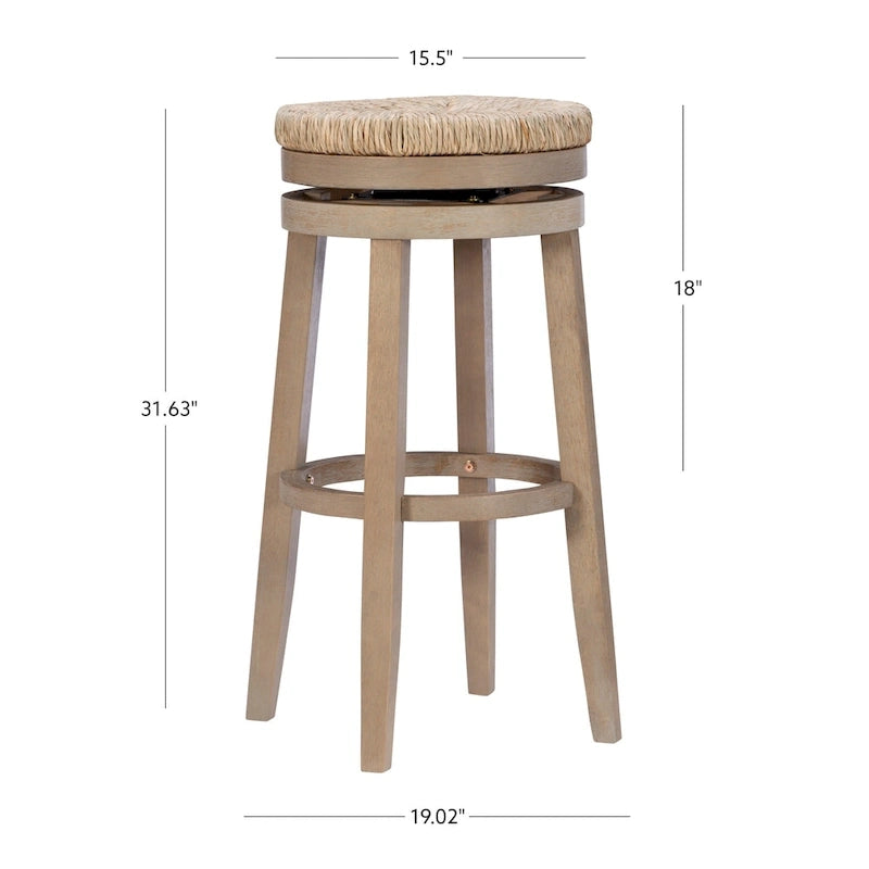 Tabouret de bar pivotant à 360 degrés Maya Backless de 79 cm avec assise en jonc de mer