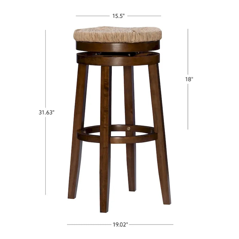 Tabouret de bar pivotant à 360 degrés Maya Backless de 79 cm avec assise en jonc de mer