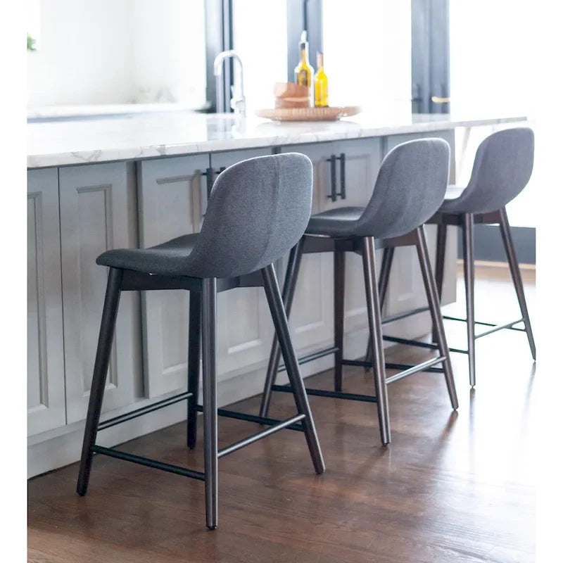 Tabouret de comptoir rembourré en bois massif avec repose-pieds par
