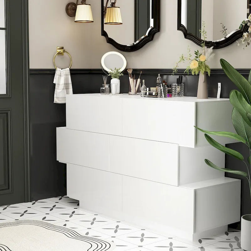 6 Drawer Chest Bedroom Modern High Gloss Wood Dresser Closet Storage