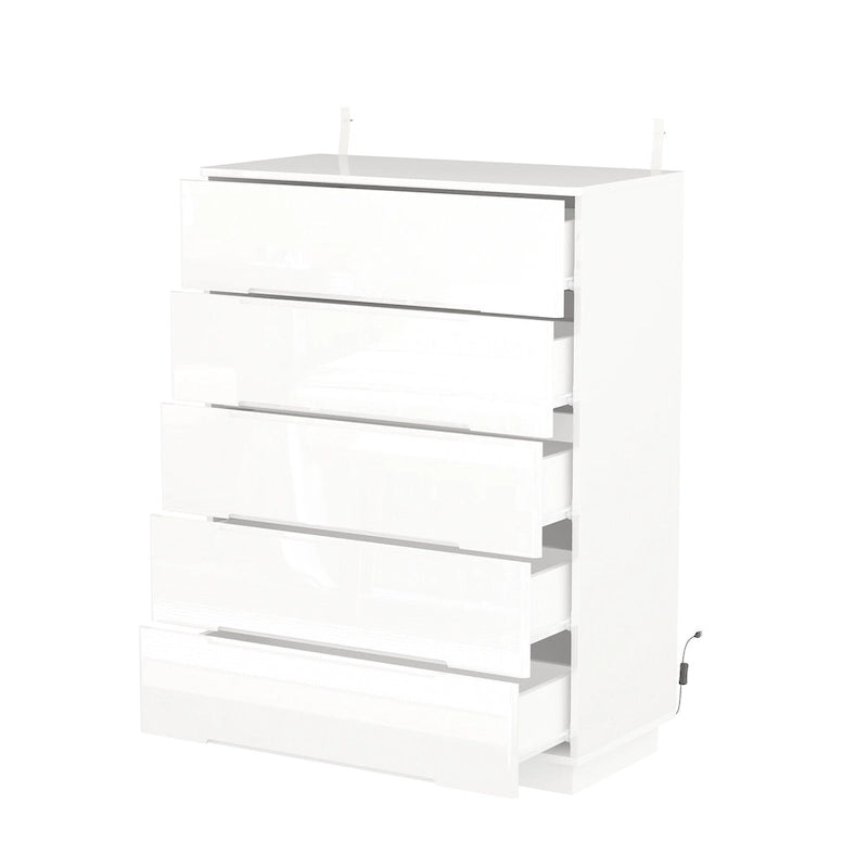 5 Drawer Chest Dresser w/High Gloss Drawers Chest With Light Storage