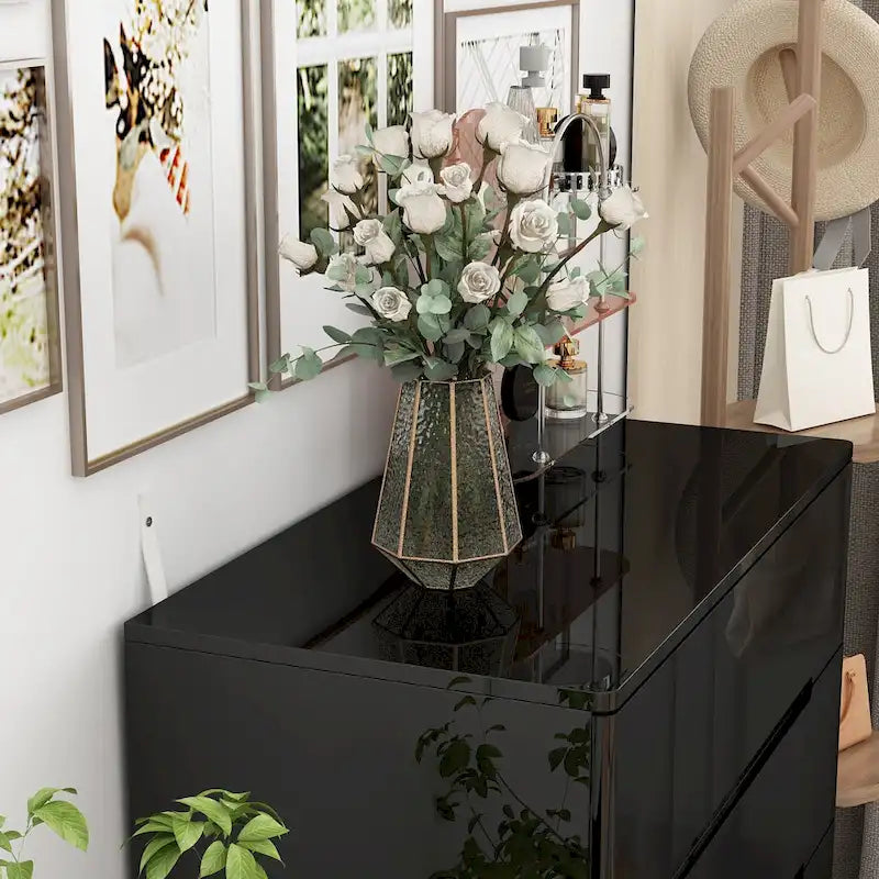 5 Drawer Chest Dresser w/High Gloss Drawers Chest With Light Storage