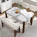 4-Piece Dining Table Set with 2 Upholstered Chairs and Bench