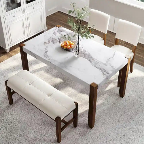 4-Piece Dining Table Set with 2 Upholstered Chairs and Bench