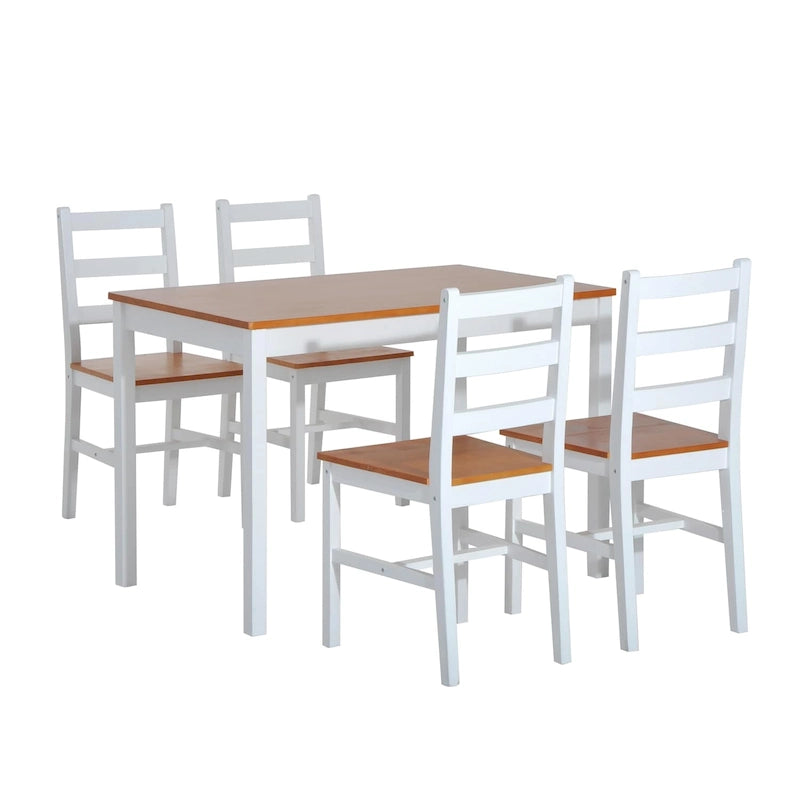 Five Piece Solid Pine Wood Table and High Back Chair Dining Set