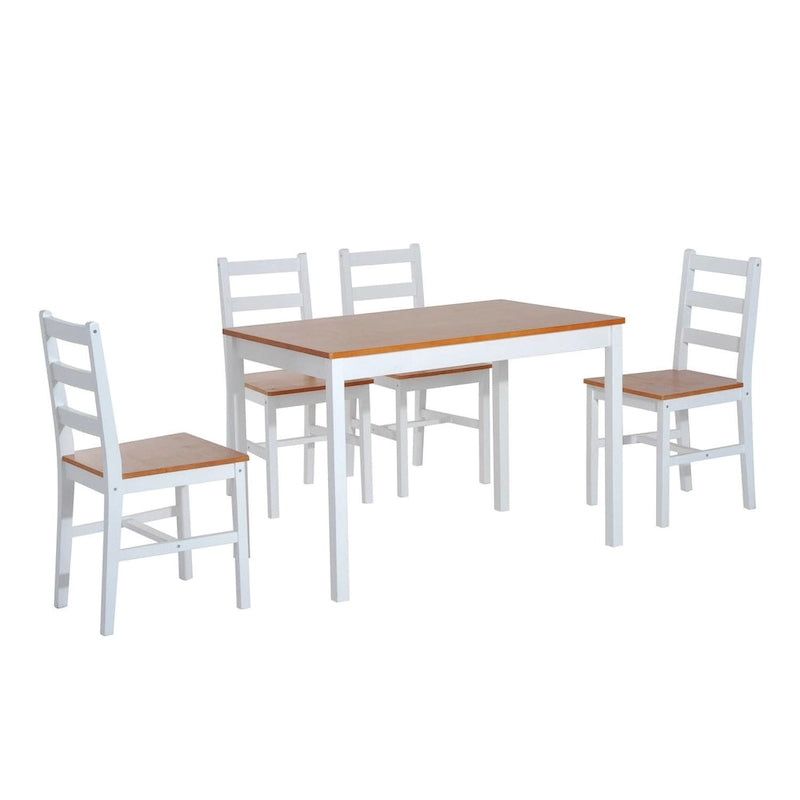 Five Piece Solid Pine Wood Table and High Back Chair Dining Set