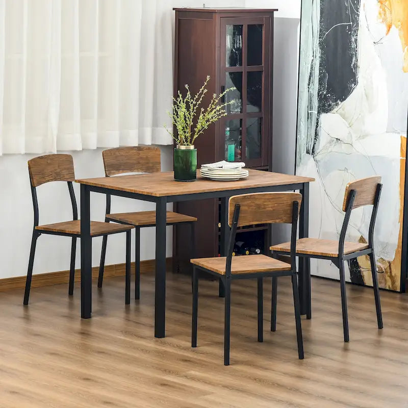 5 Piece Modern Industrial Dining Table and Chairs Set for Small Space, kitchen, Dining room