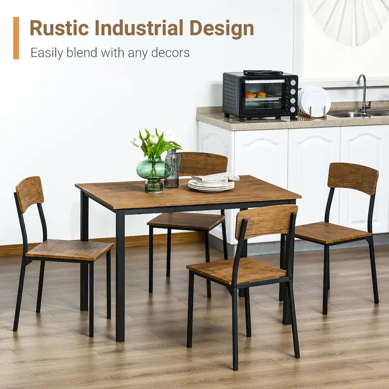 5 Piece Modern Industrial Dining Table and Chairs Set for Small Space, kitchen, Dining room