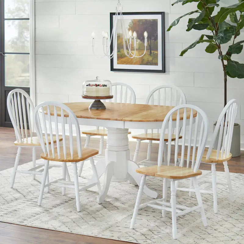  Carolina 7-piece Farmhouse Solid Wood Dining Set with Leaf