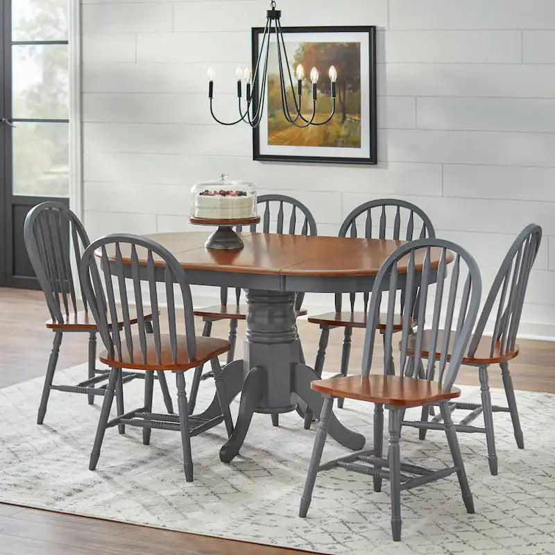 Carolina 7-piece Farmhouse Solid Wood Dining Set with Leaf