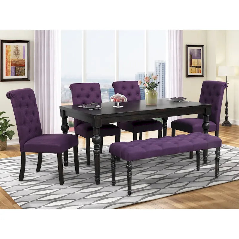 Leviton Upholstered Dark Wash Wood 6-piece Dining Set