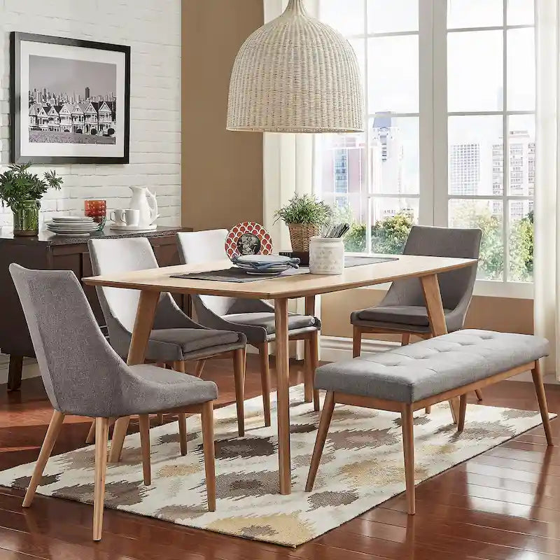 Sasha Oak Angled Leg Linen Dining Bench 