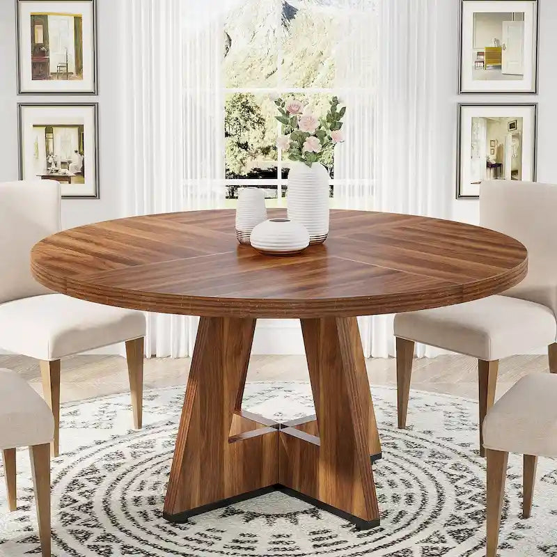 Round Dining Table for 4, 47 Inch Farmhouse Kitchen Table