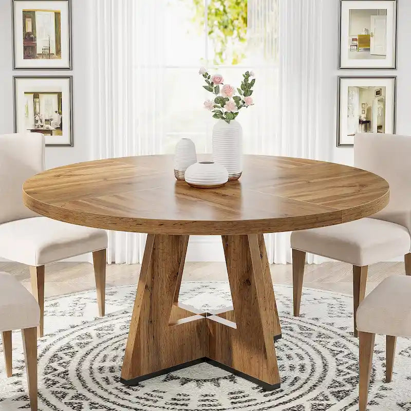Round Dining Table for 4, 47 Inch Farmhouse Kitchen Table
