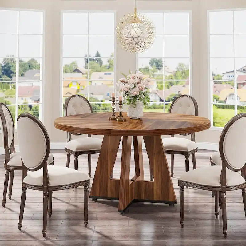 Round Dining Table for 4, 47 Inch Farmhouse Kitchen Table