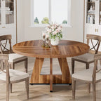 Round Dining Table for 4, 47 Inch Farmhouse Kitchen Table